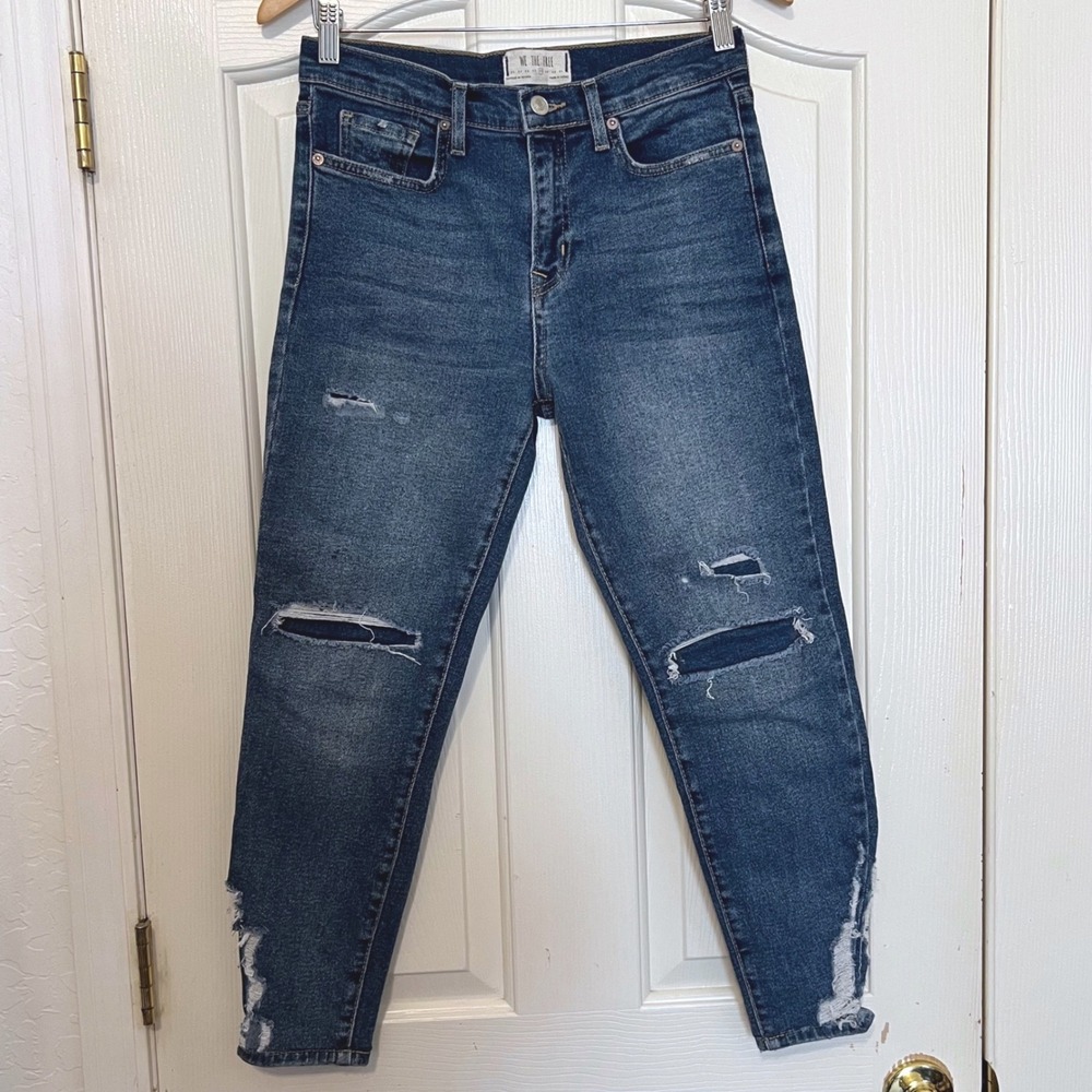 We The Free Free People High Rise Distressed Cropped Tapered Jeans 28 Frayed Hem